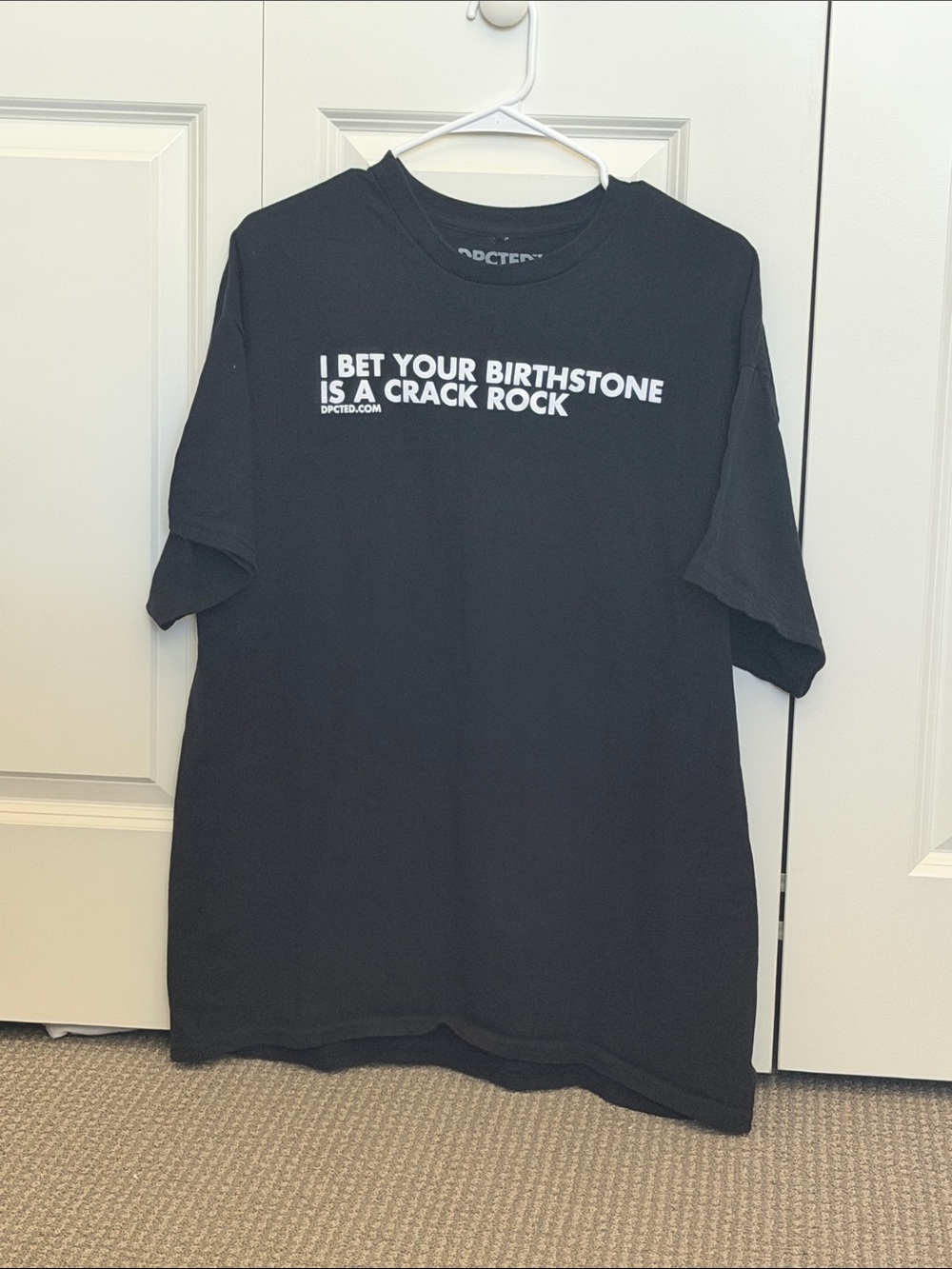 Black Short-Sleeve Graphic Tee with White Slogan